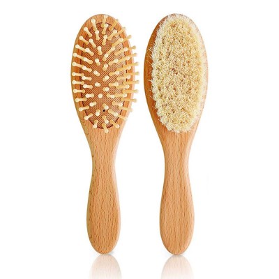 Customized Logo Mini Massage Wooden Baby Brush and Comb Set